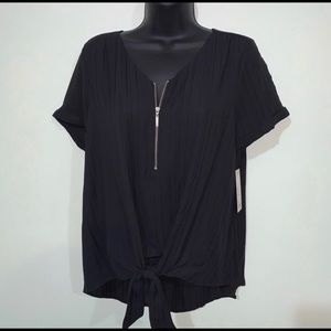 NWT- Women's Apt. 9 Black V-Neck Zipper Accent Top